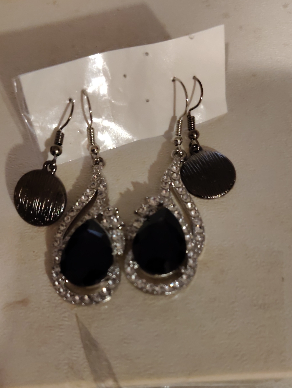 Elegant Teardrop Crystal Earrings with Dark Blue Gemstones